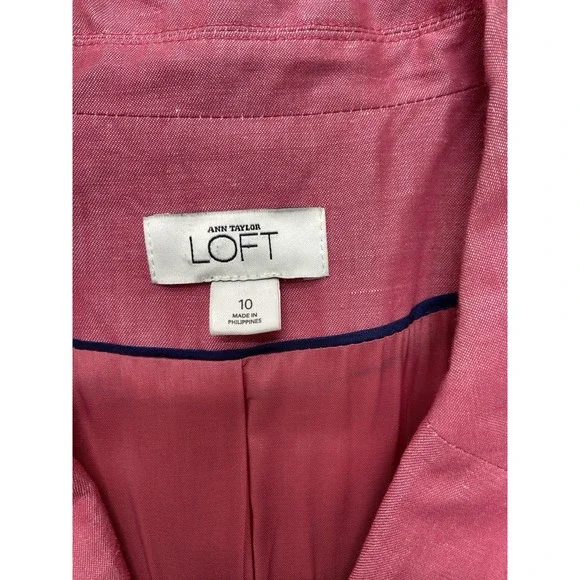 Loft Womens Blazer Jacket Medium Pink Linen Blend Business Casual Vintage Look - Picture 7 of 11